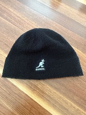Kangol Black Terry Knit Hat with White Kangaroo Logo